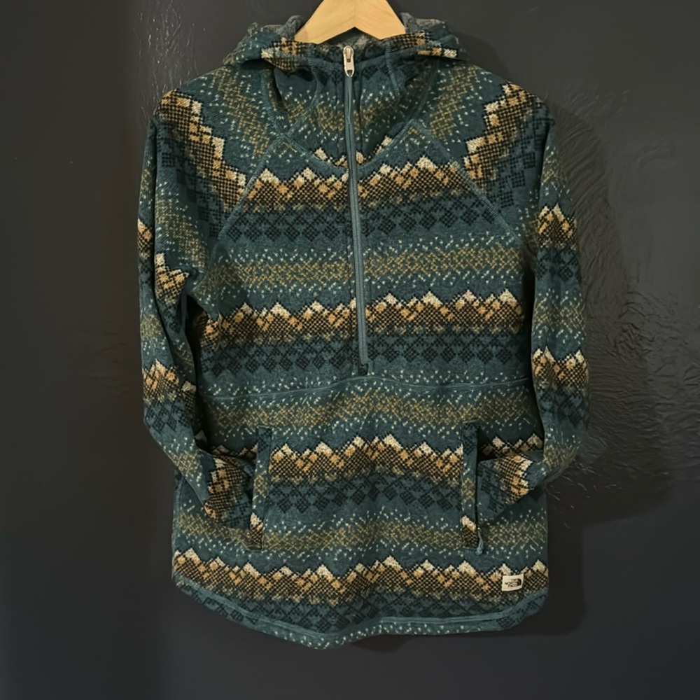 The North Face Crescent Printed Hooded Pullover Fleece Sweatshirt Womens Size M